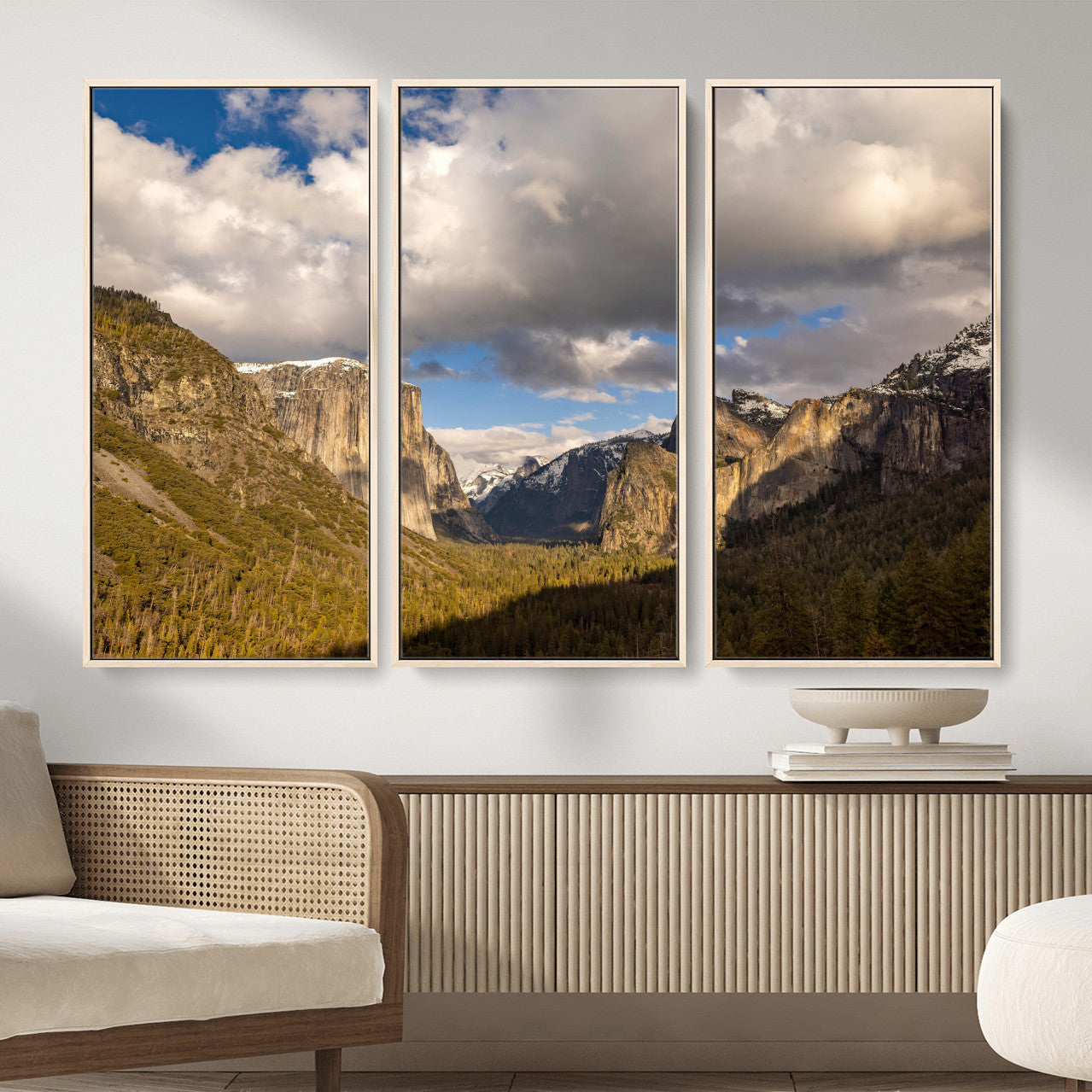 51451302-MGV-CV-36X24 - Yosemite Valley Mountain Landscape Wall Art Canvas Print, Granite Cliff Forest Valley Canvas Print, California National Park Scenic Art Printing