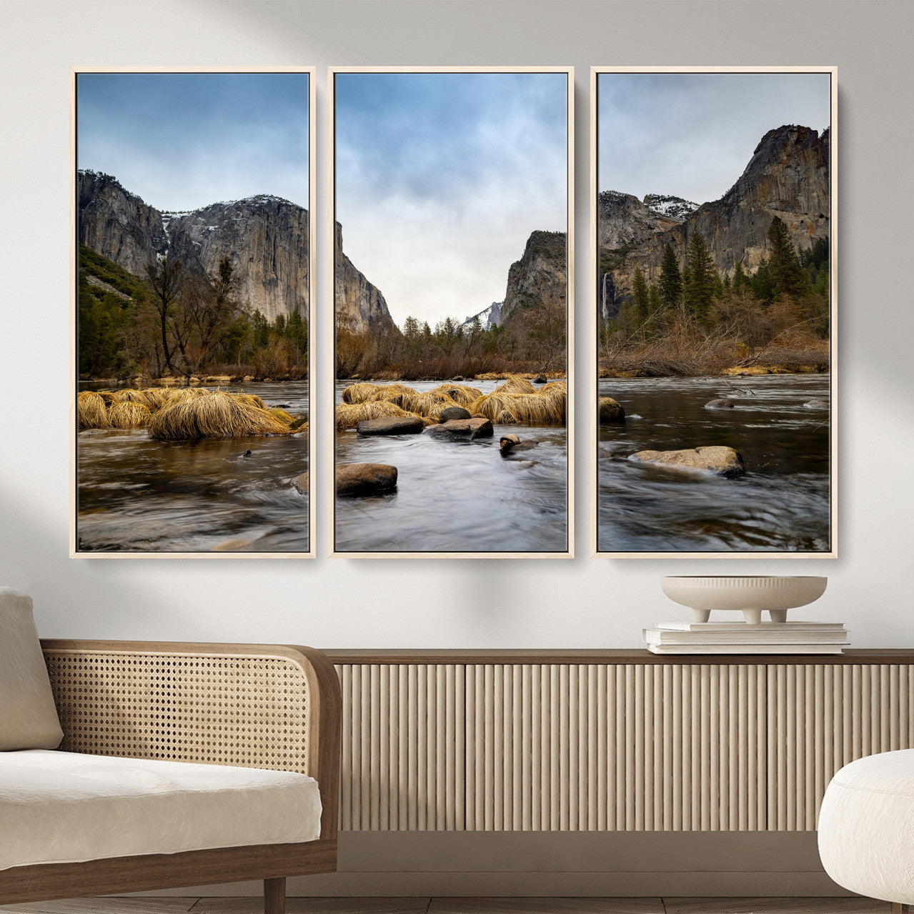 20458404-MGV-CV-36X24 - Yosemite Valley Mountain Landscape Wall Art Canvas Print, Granite Cliff Forest Valley Canvas Print, California National Park Scenic Art Printing