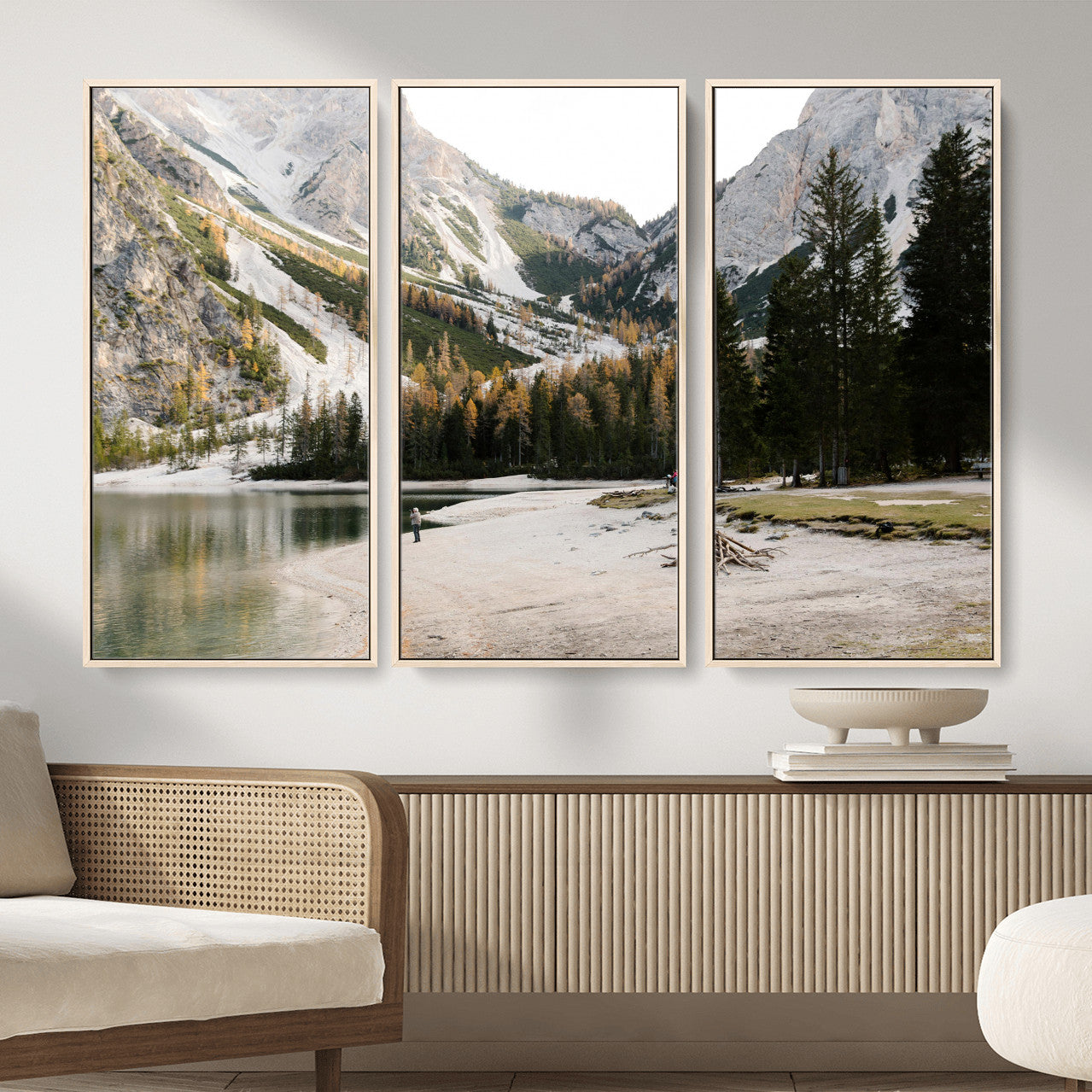 89246758-MGV-CV-36X24 - Lake Braies Alpine Landscape Wall Art Canvas Print, Dolomites Mountain Lake Forest Canvas Print, Italian Alps Scenic Nature Art Printing