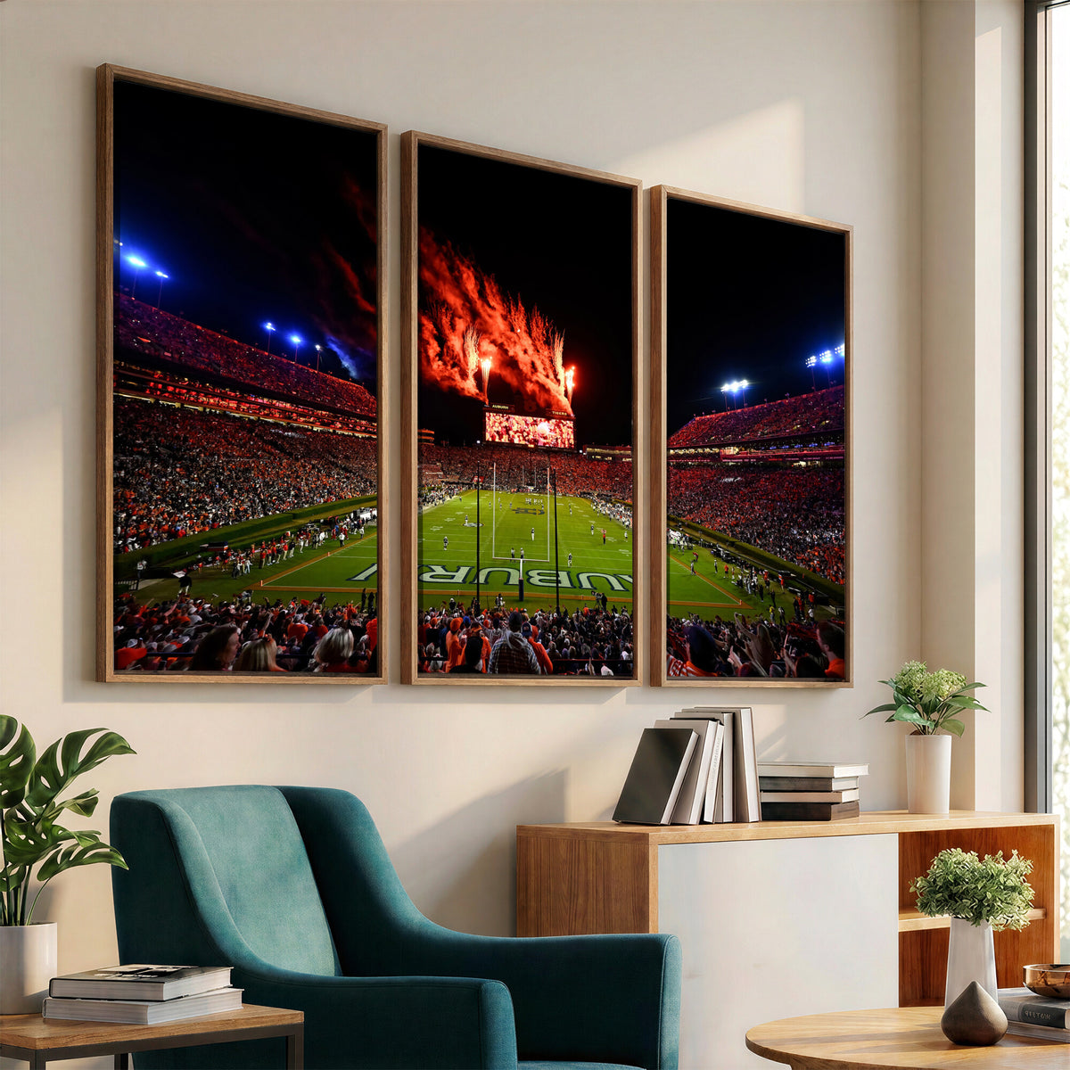 81918884-MGV-CV-36X24 - Auburn Stadium Wall Art Canvas Print, College Football Night Game Crowd, Jordan Hare Stadium Artwork