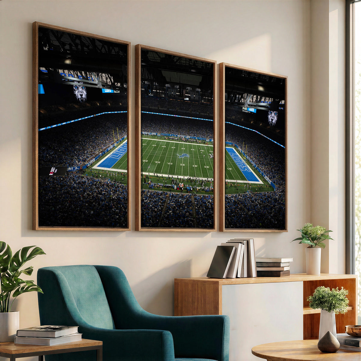 16709602-MGV-CV-36X24 - Detroit Lions Stadium Wall Art Canvas Print, Football Field Panorama