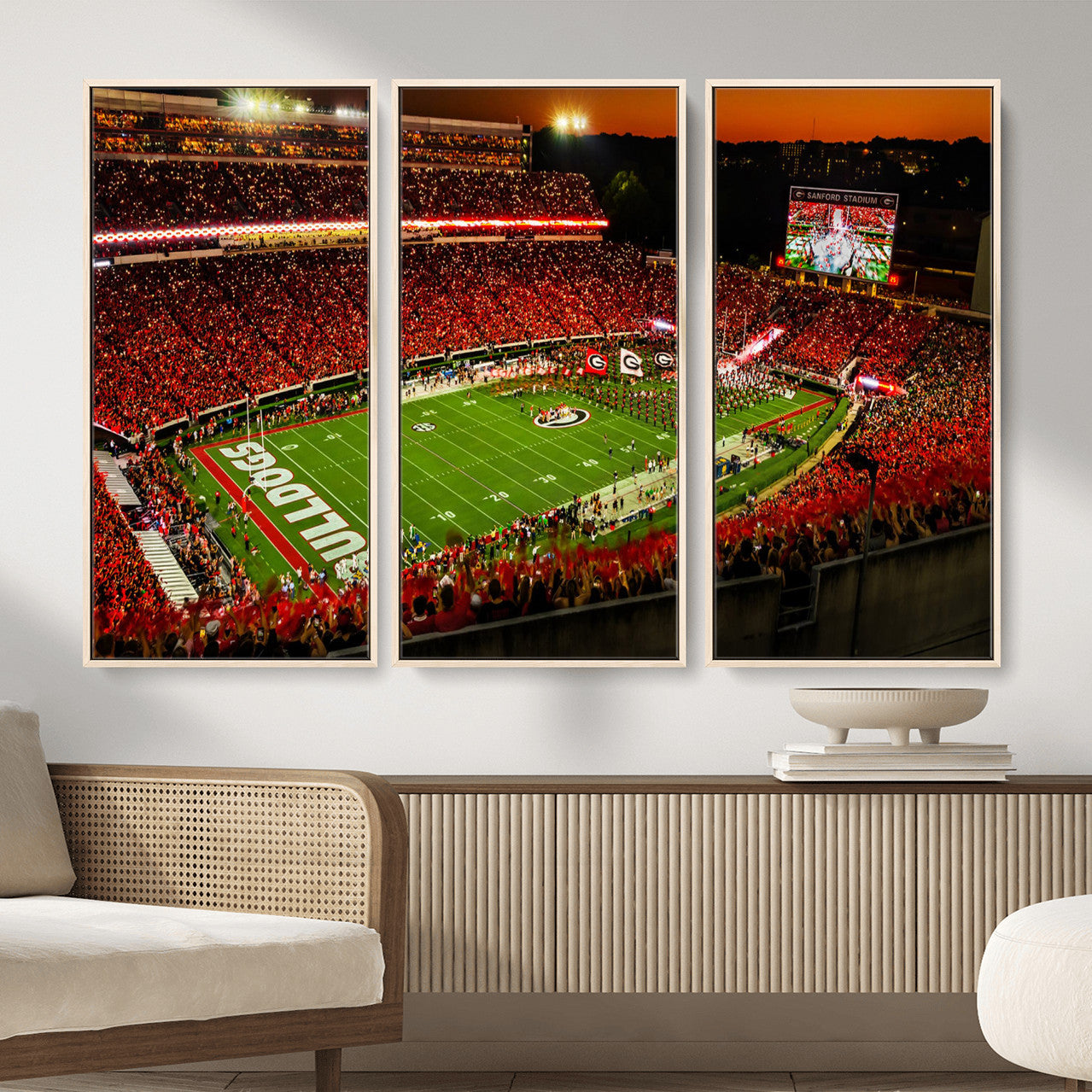 48894104-MGV-CV-36X24 - Georgia Bulldogs Stadium Wall Art Canvas Print, Sanford Stadium Night Game Panorama, College Football Crowd Wall Decor