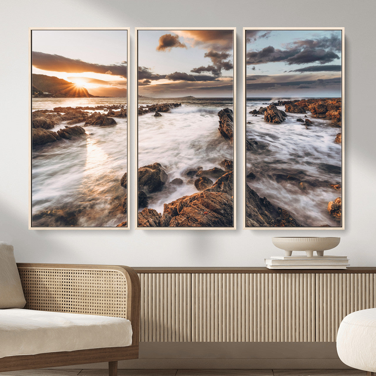 66746024-MGV-CV-36X24 - Rocky Coast Ocean Sunset Wall Art Canvas Print, Dramatic Seascape Nature Wall Decor for Living Room and Office