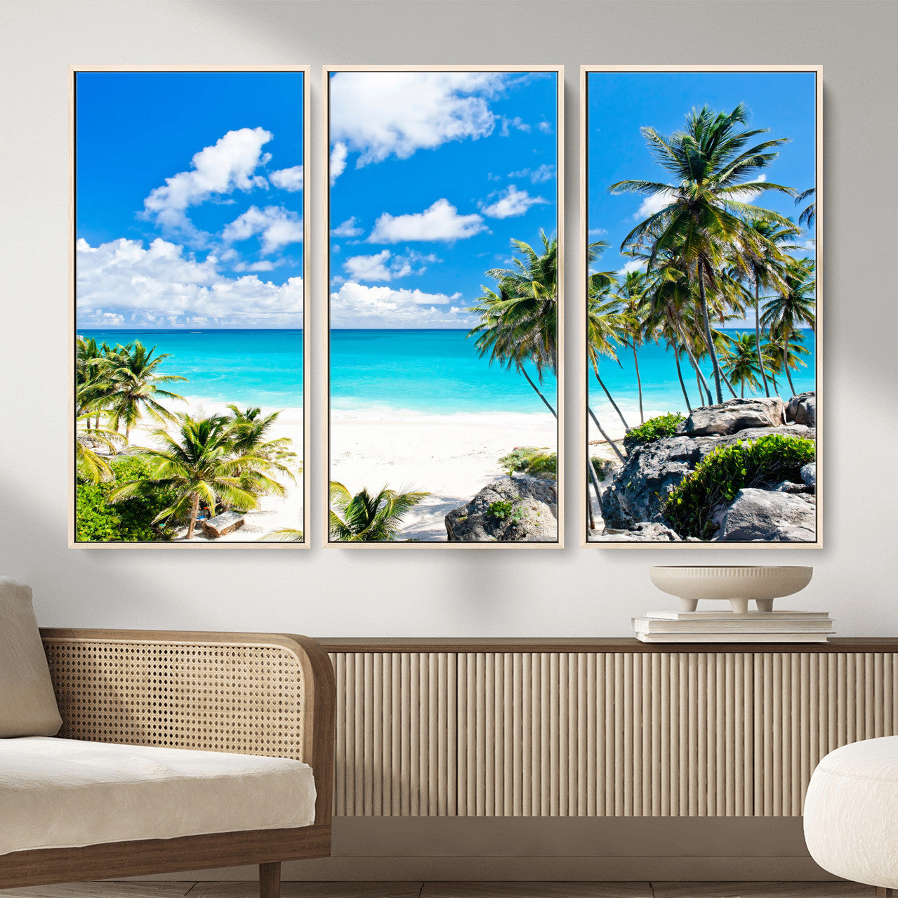 51097197-MGV-CV-36X24 - Tropical Beach Wall Art Canvas Print, Palm Tree Ocean Landscape Photography, Caribbean Coastal Artwork