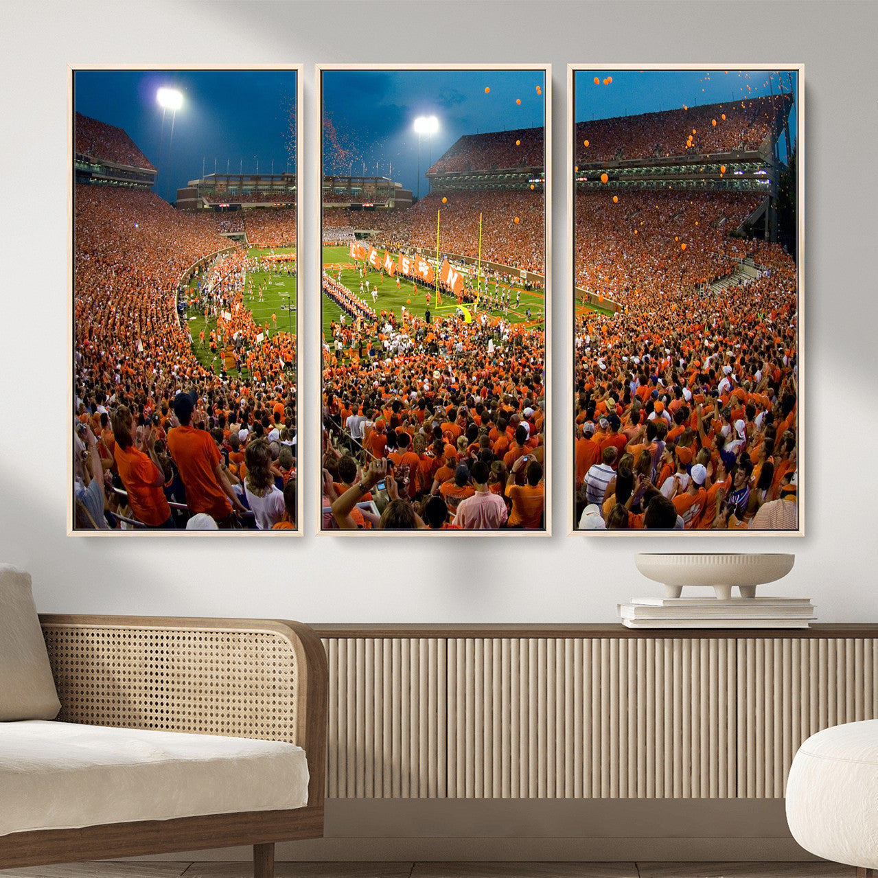 42850097-MGV-CV-36X24 - Clemson Tigers Memorial Stadium Wall Art Canvas Print, Death Valley Football Stadium Artwork, Packed Game Night Crowd Scene
