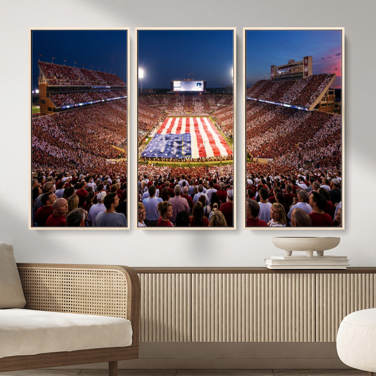 59917418-MGV-CV-36X24 - Oklahoma Memorial Stadium Wall Art Canvas Print | Oklahoma Sooners Football Artwork for Home, Office, and Sports Room Decor