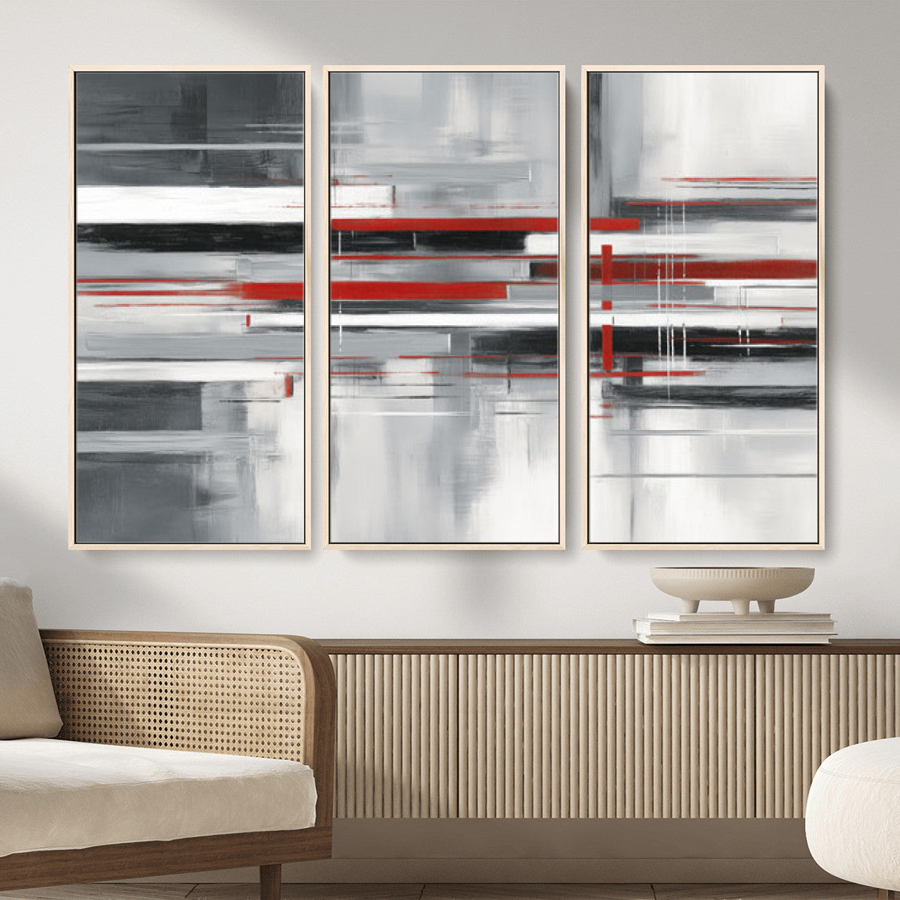 62640681-MGV-CV-36X24 - Gray Red Abstract Wall Art Canvas Print, Modern Abstract Canvas Wall Decor for Contemporary Living Room and Office