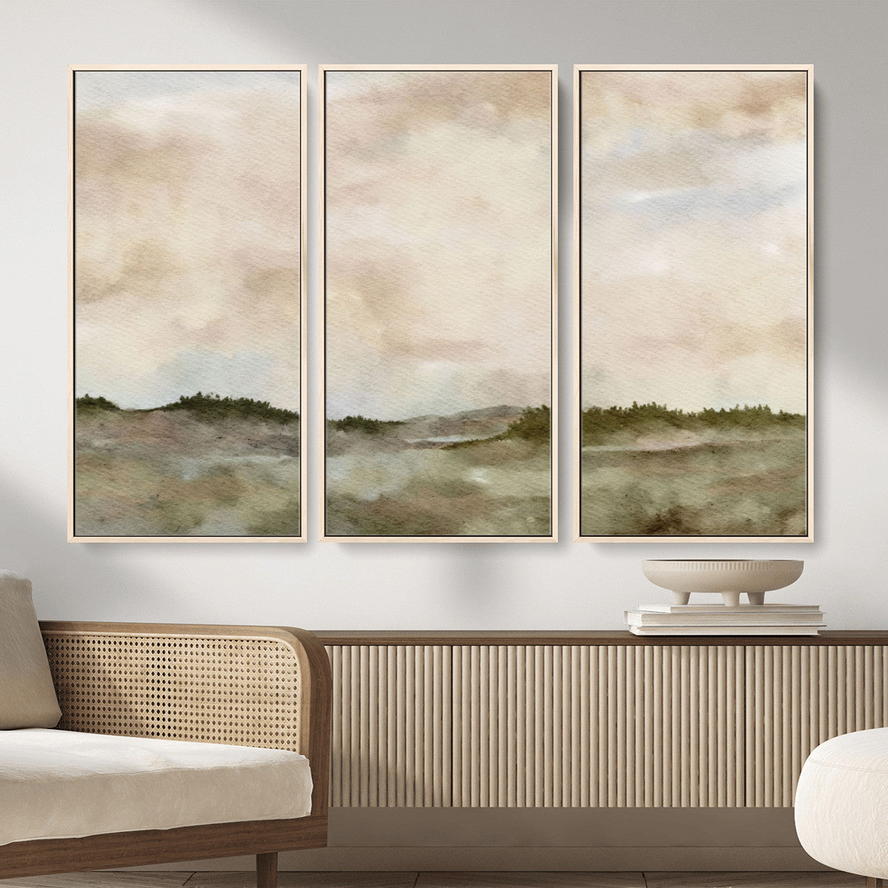 13578069-MGV-CV-36X24 - Abstract Landscape Wall Art Canvas Print, Watercolor Pastoral Landscape Painting Wall Decor for Modern Farmhouse Interiors