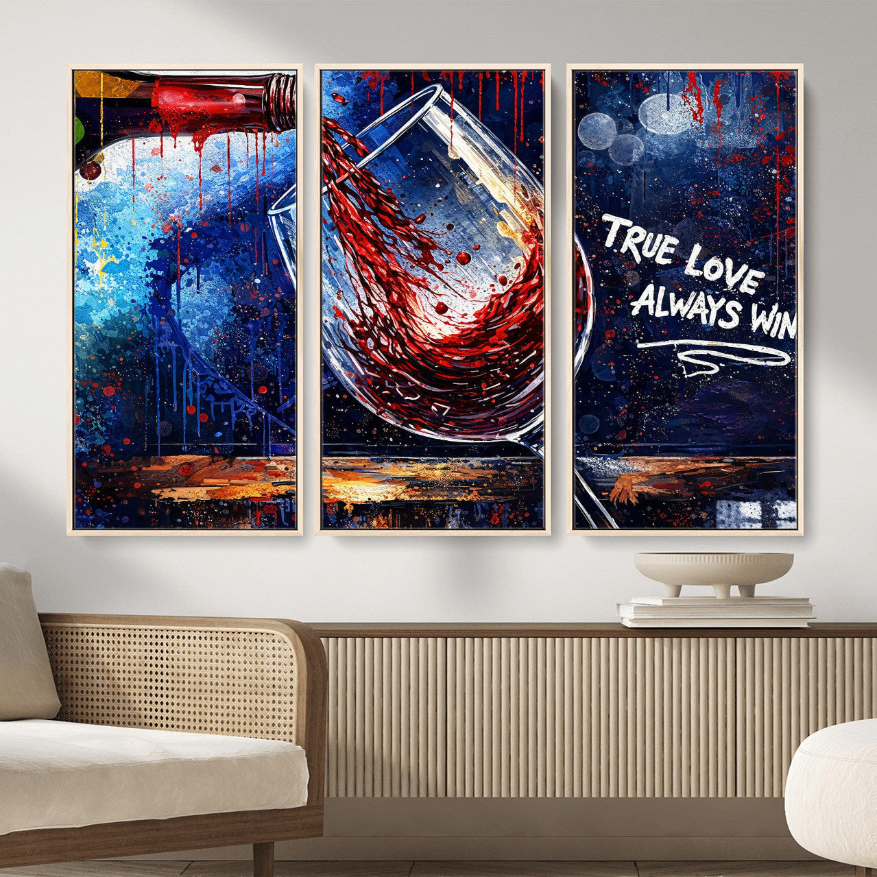 88788932-MGV-CV-36X24 - Red Wine Splash Abstract Wall Art Canvas Print, Modern Wine Glass Painting Canvas Print, Romantic Quote Contemporary Bar Art Print