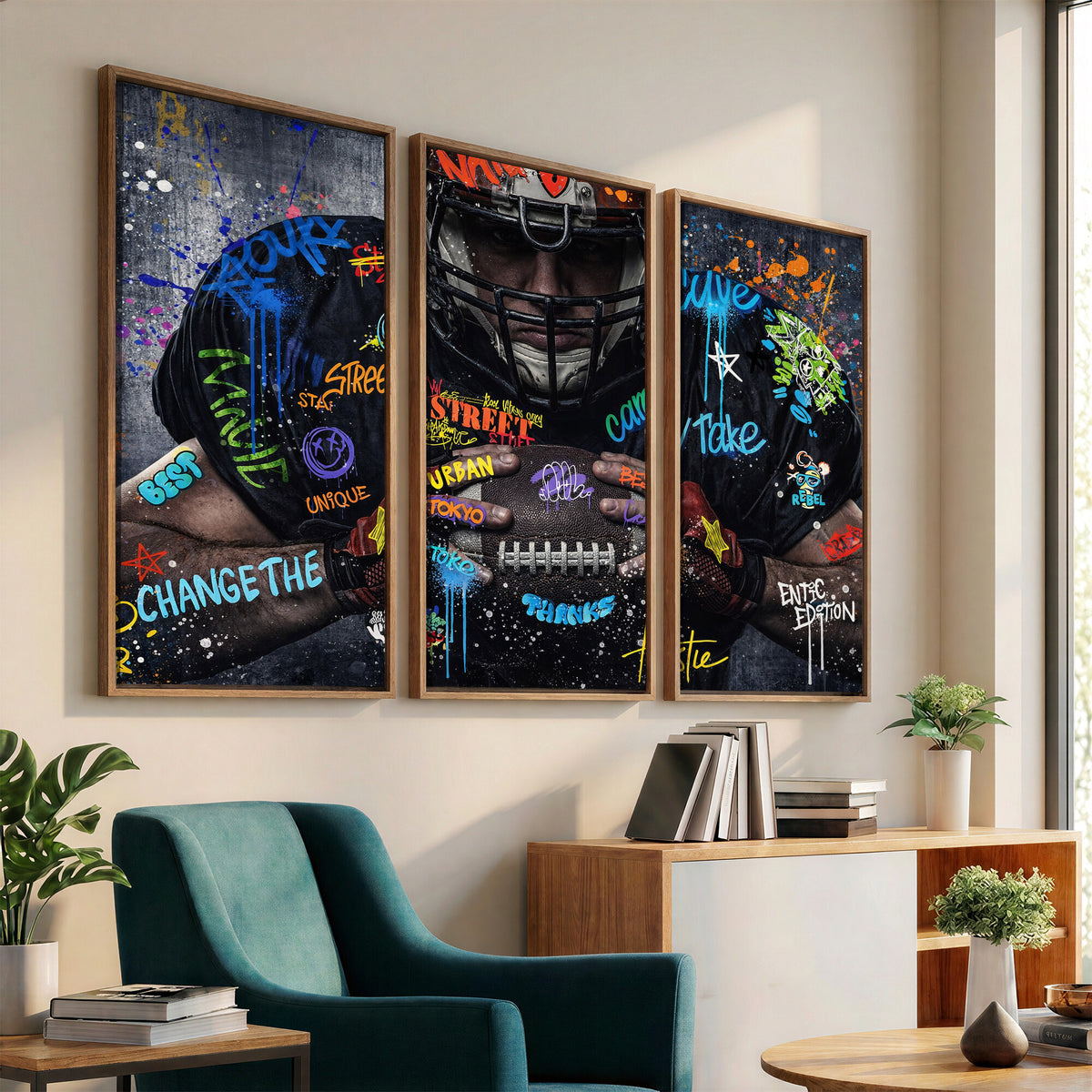55267256-MGV-CV-36X24 - Graffiti American Football Player Street Art Wall Art Canvas Print