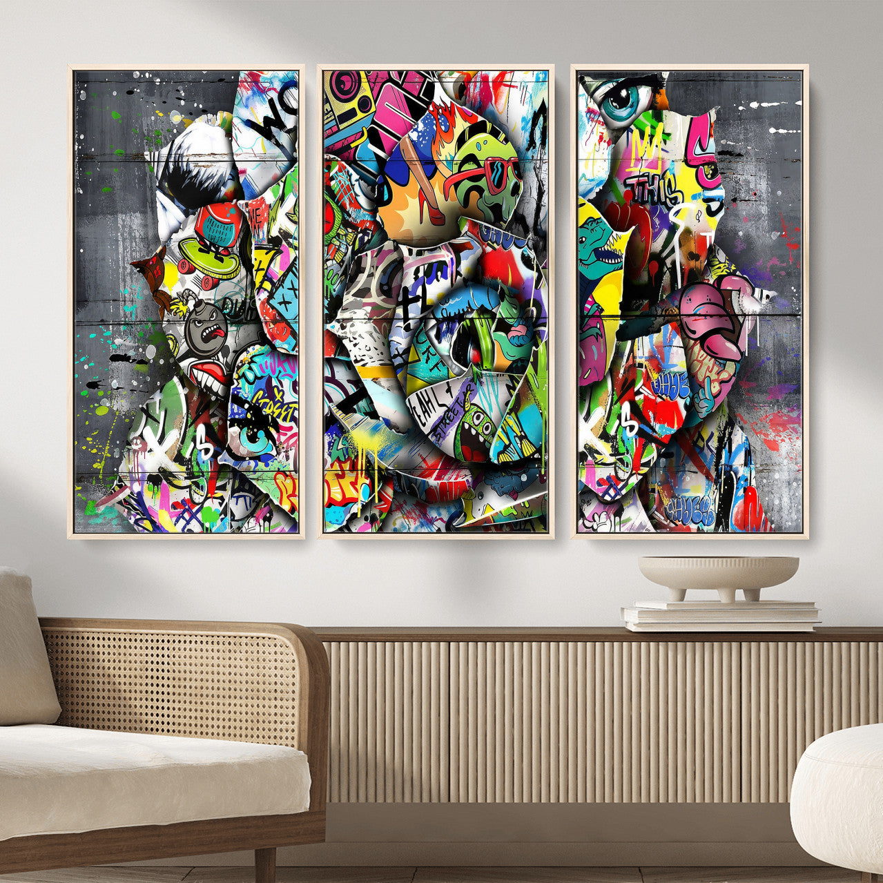 77553344-MGV-CV-36X24 - Abstract Graffiti Collage Street Art Wall Art Canvas Print, Colorful Urban Pop Art Canvas Print, Modern Graffiti Patchwork Contemporary Art Printing