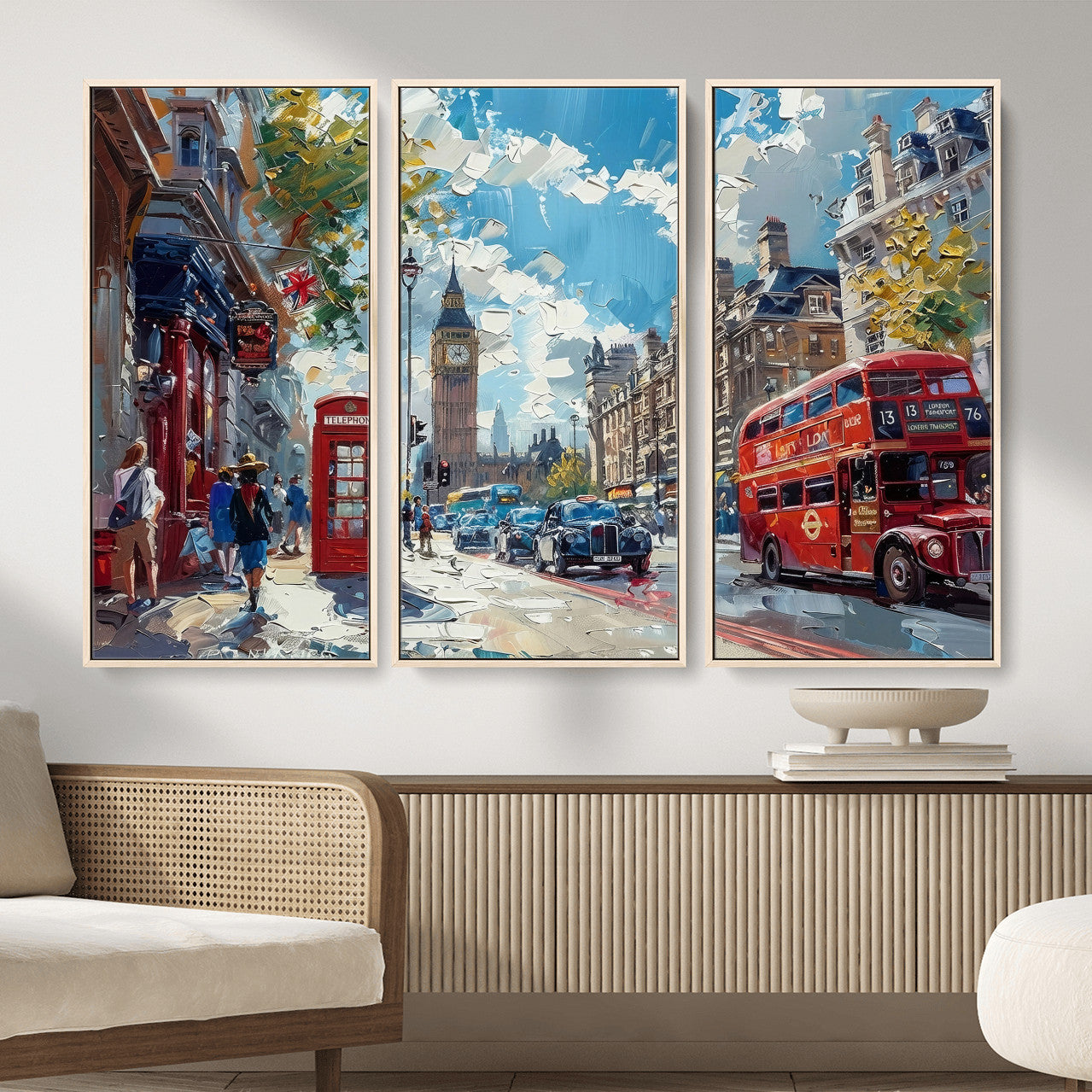 17630888-MGV-CV-36X24 - London Street Canvas Wall Art — Big Ben Red Bus Print | Oil Painting Style | UK City Wall Decor | Travel Art Gift | Living Room Print