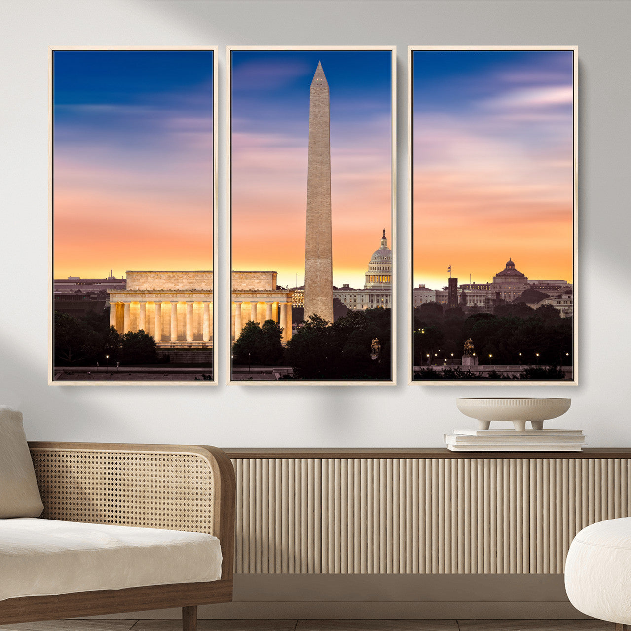 72704063-MGV-CV-36X24 - Washington DC Skyline Wall Art Canvas Print – Lincoln Memorial, Washington Monument & Capitol Artwork Print