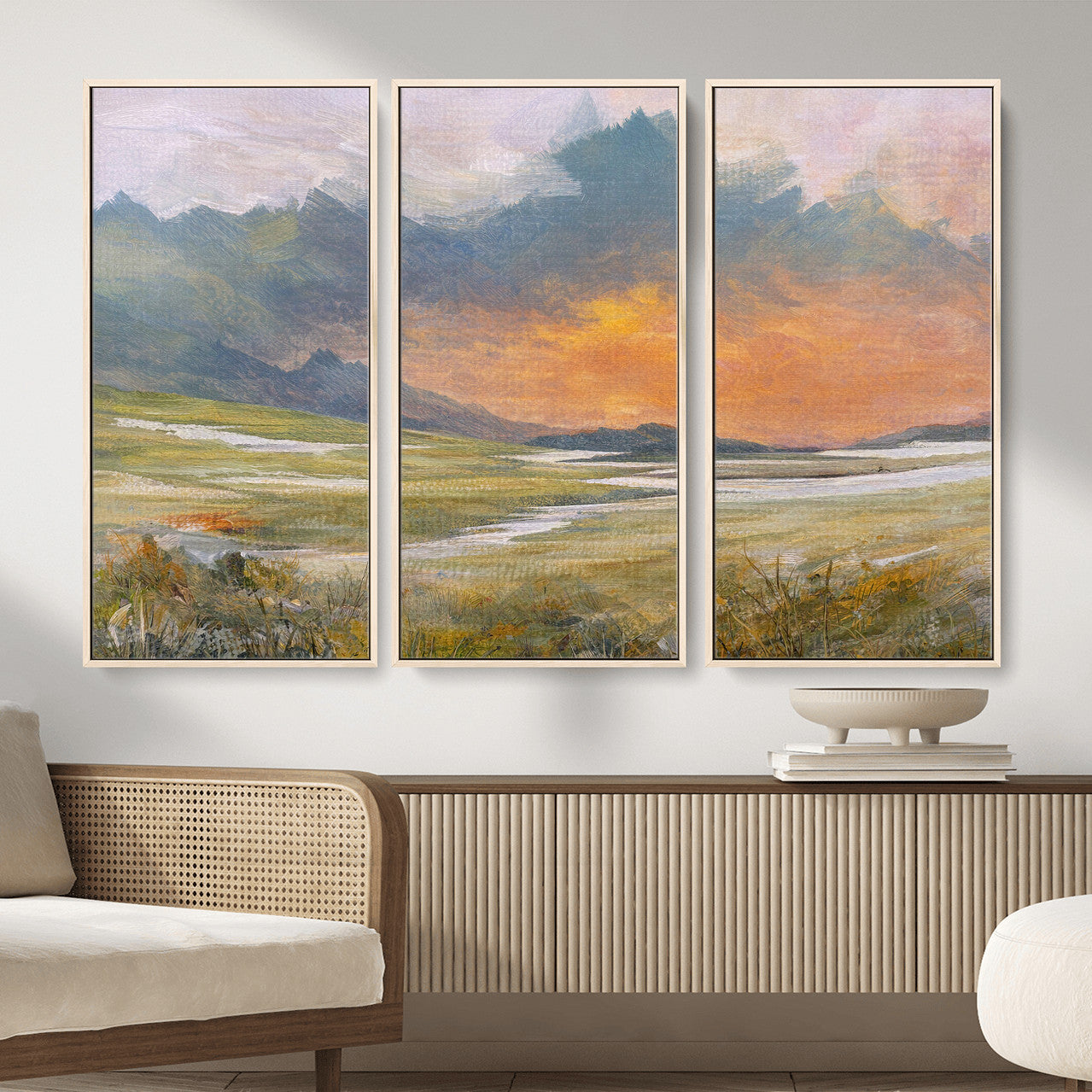 39892091-MGV-CV-36X24 - Mountain Sunset Wall Art Canvas Print Vintage Landscape Panorama Rustic Nature Decor