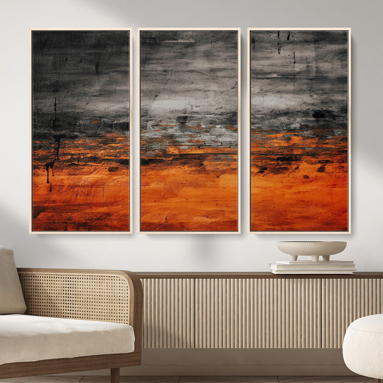 75409282-MGV-CV-36X24 - Black Orange Abstract Wall Art Canvas Print Modern Textured Painting Decor