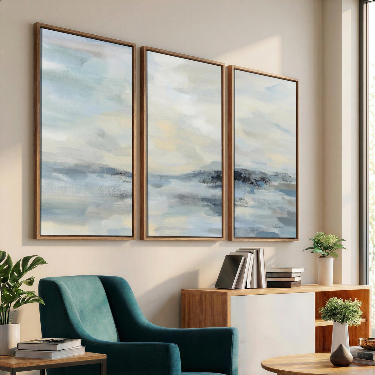 Abstract Coastal Landscape Wall Art Canvas Print | Soft Blue Gray Minimalist Art