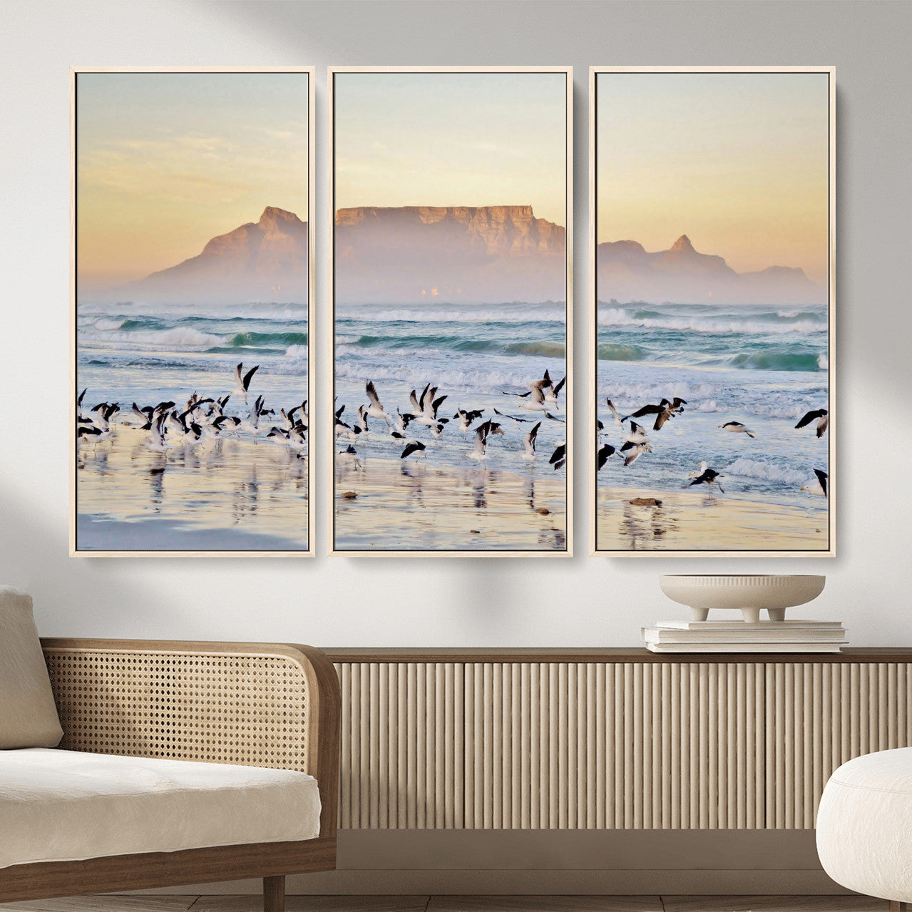 78989362-MGV-CV-36X24 - Seagulls Over Ocean Wall Art Canvas Print – Coastal Beach Landscape Artwork for Living Room Decor