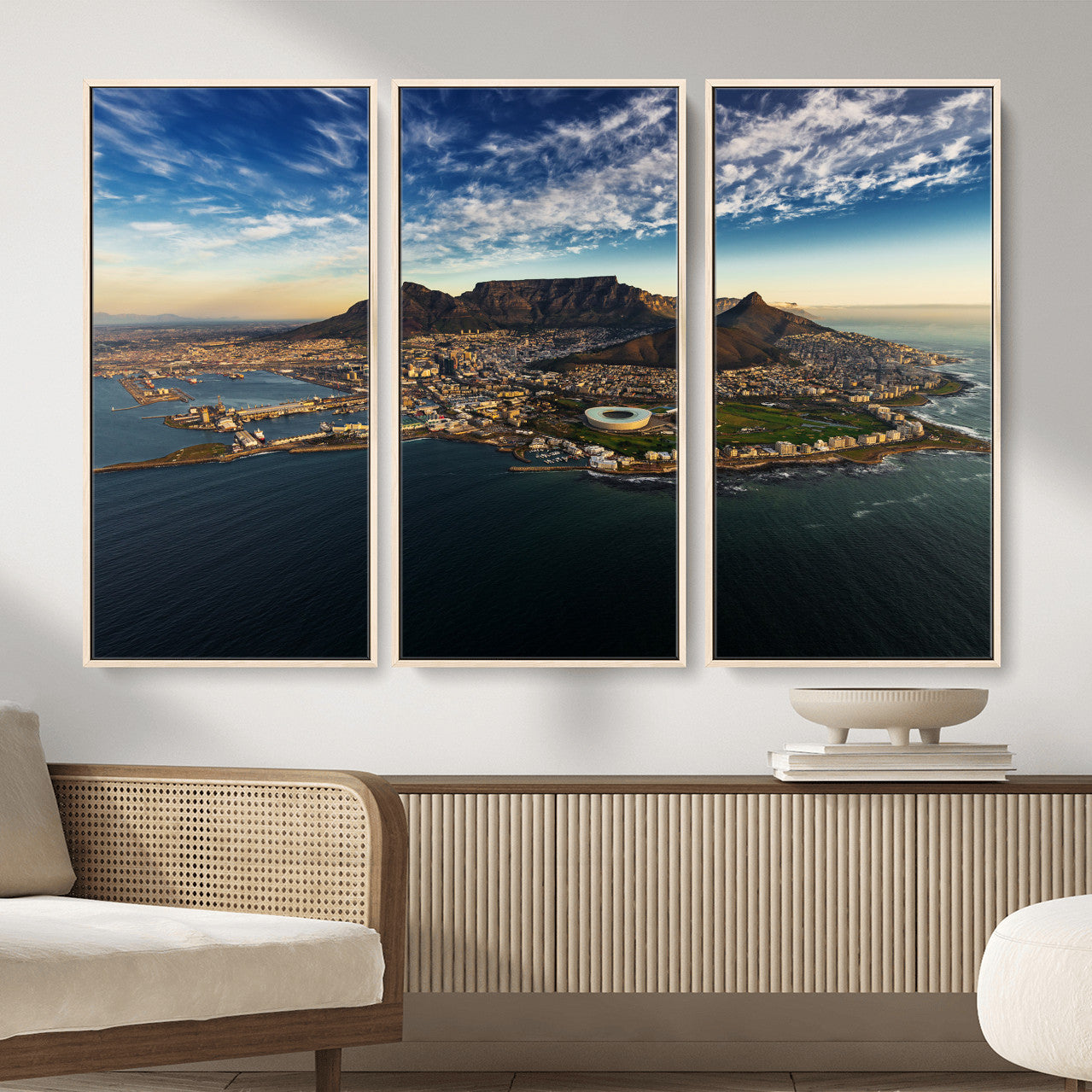 14654591-MGV-CV-36X24 - Cape Town Skyline Wall Art Canvas Print – Table Mountain Coastal Cityscape Artwork for Modern Office Decor