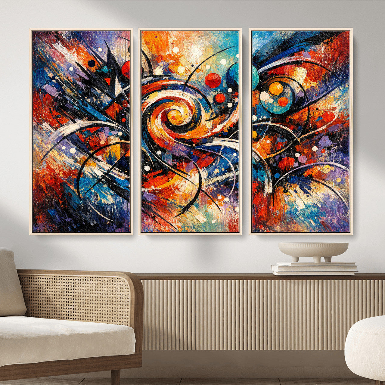 60193267-MGV-CV-36X24 - Geometric Abstract Wall Art Canvas Print, Orange Blue Abstract Expressionist Painting Print, Modern Geometric Abstract Canvas Art