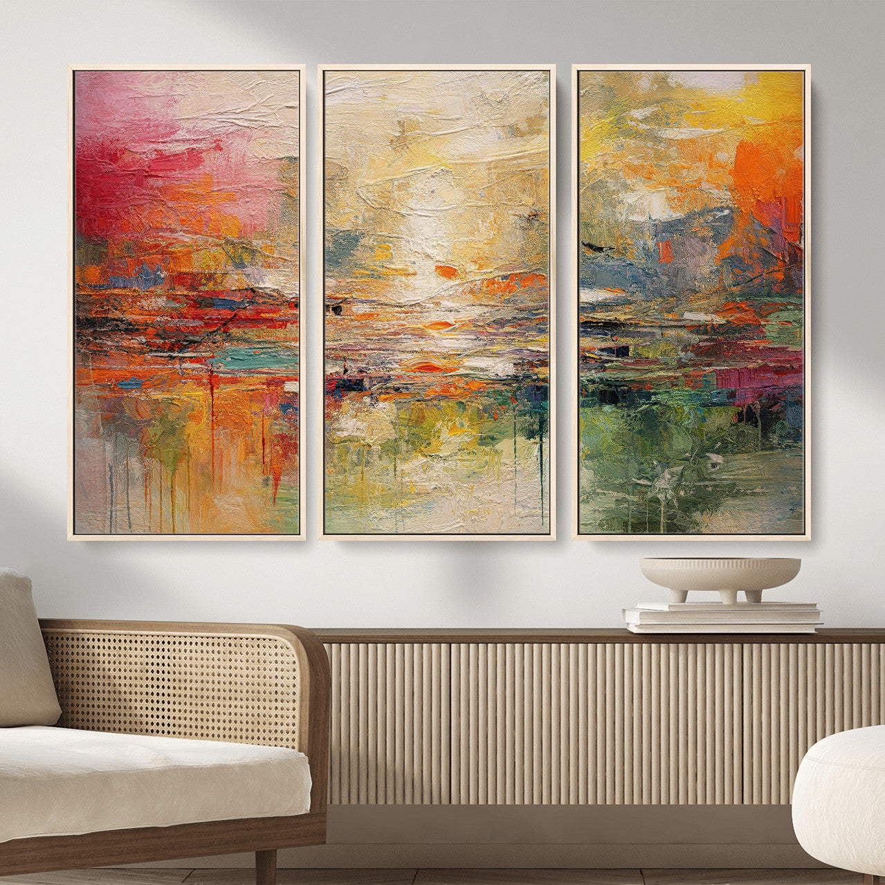4712069P1-MGV-CV-36X24 - Colorful Abstract Canvas Wall Art — Large Textured Oil Painting Style Print | Orange Red Boho Wall Decor | Modern Living Room Art | Bold Wall Art