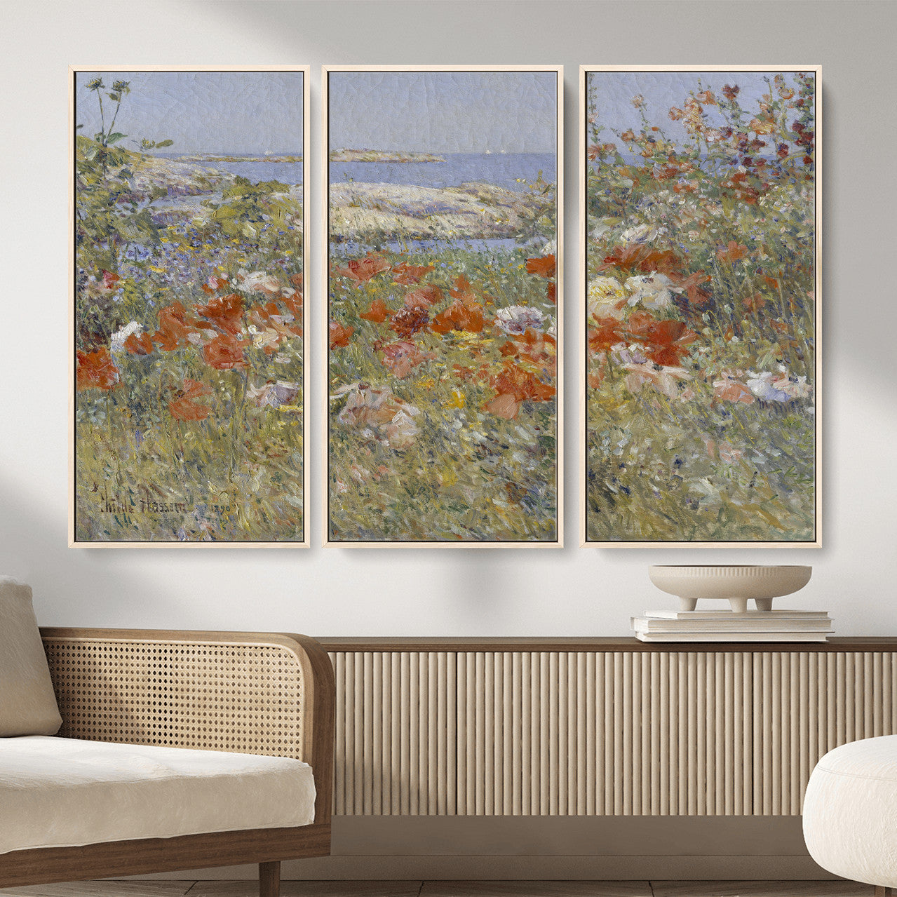 54770907-MGV-CV-36X24 - Childe Hassam Celia Thaxter Garden Canvas — 1890 American Impressionist Poppy Floral Print | Isles of Shoals Coastal Art | Classic Gift