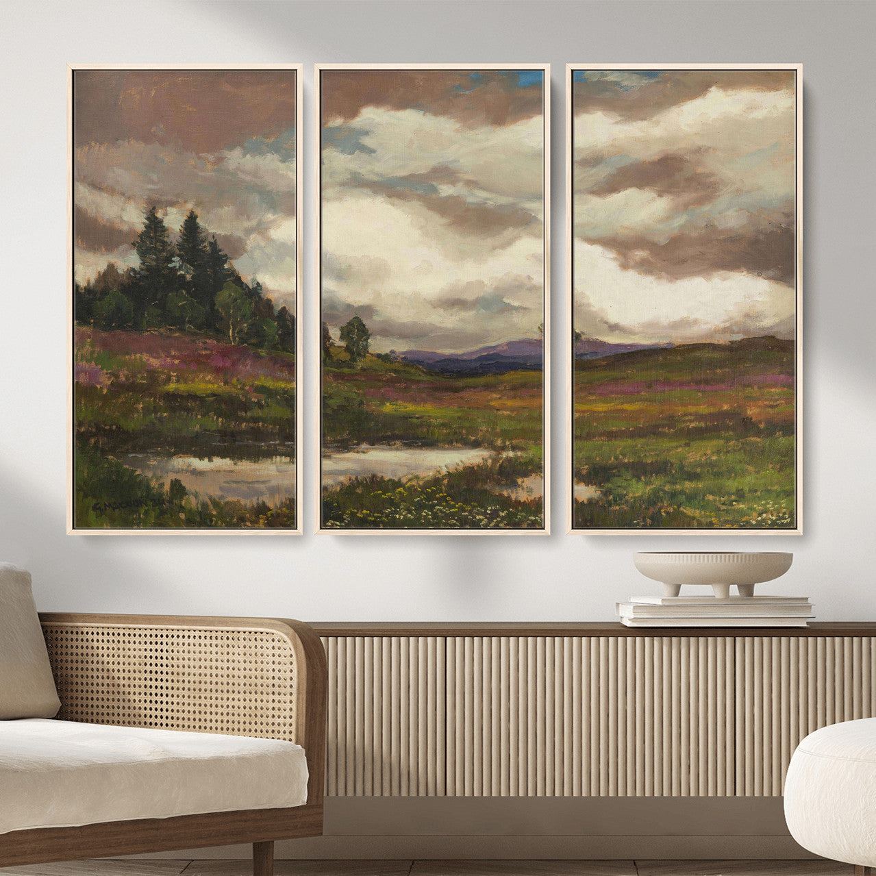 96795851-MGV-CV-36X24 - Gustav Macoun Heathland Canvas Print, Czech Landscape Oil Painting Reproduction, Purple Heather Moorland Art, Vintage European Nature Decor