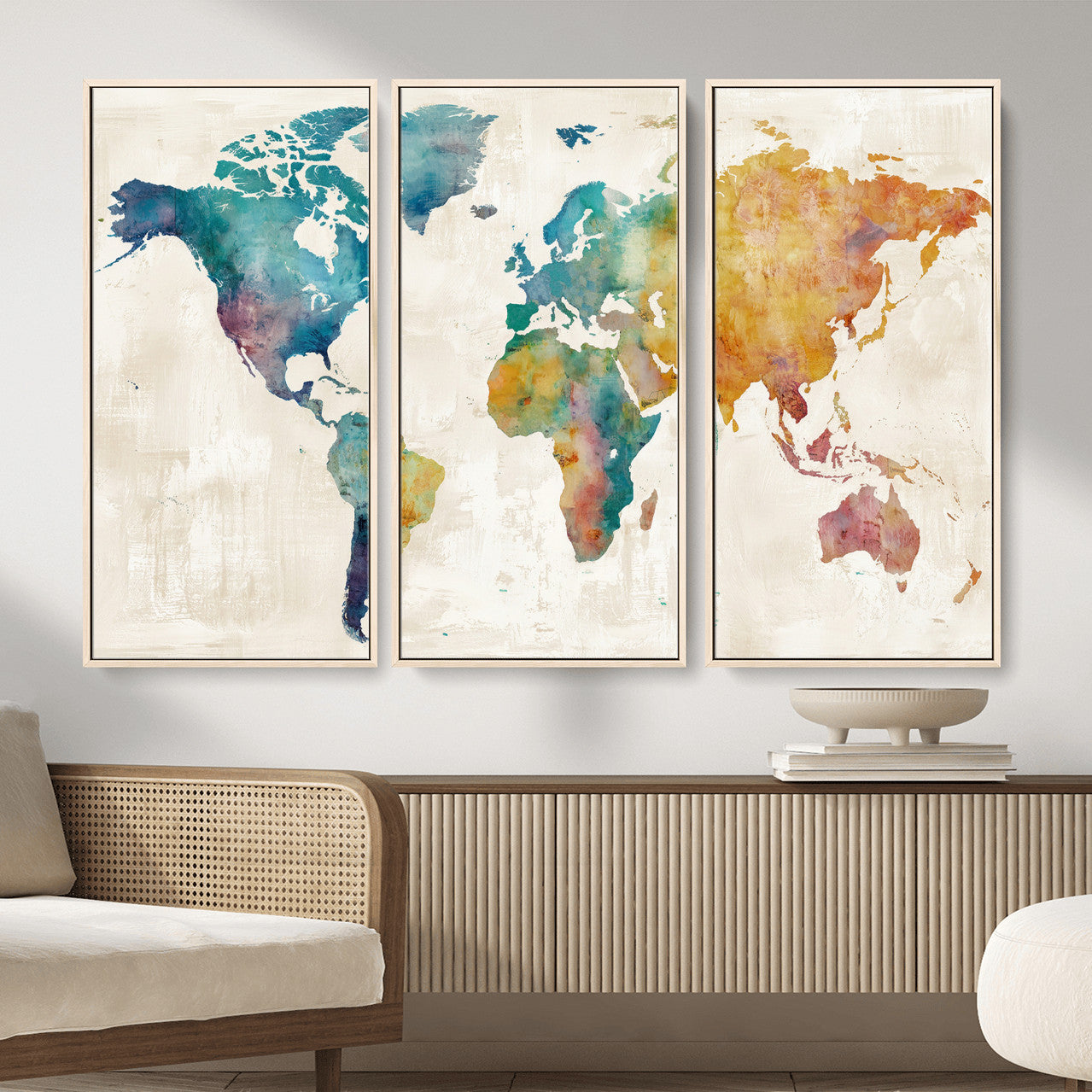 56556018-MGV-CV-36X24 - Watercolor World Map Canvas Wall Art Print – Abstract Colorful Travel Wall Decor