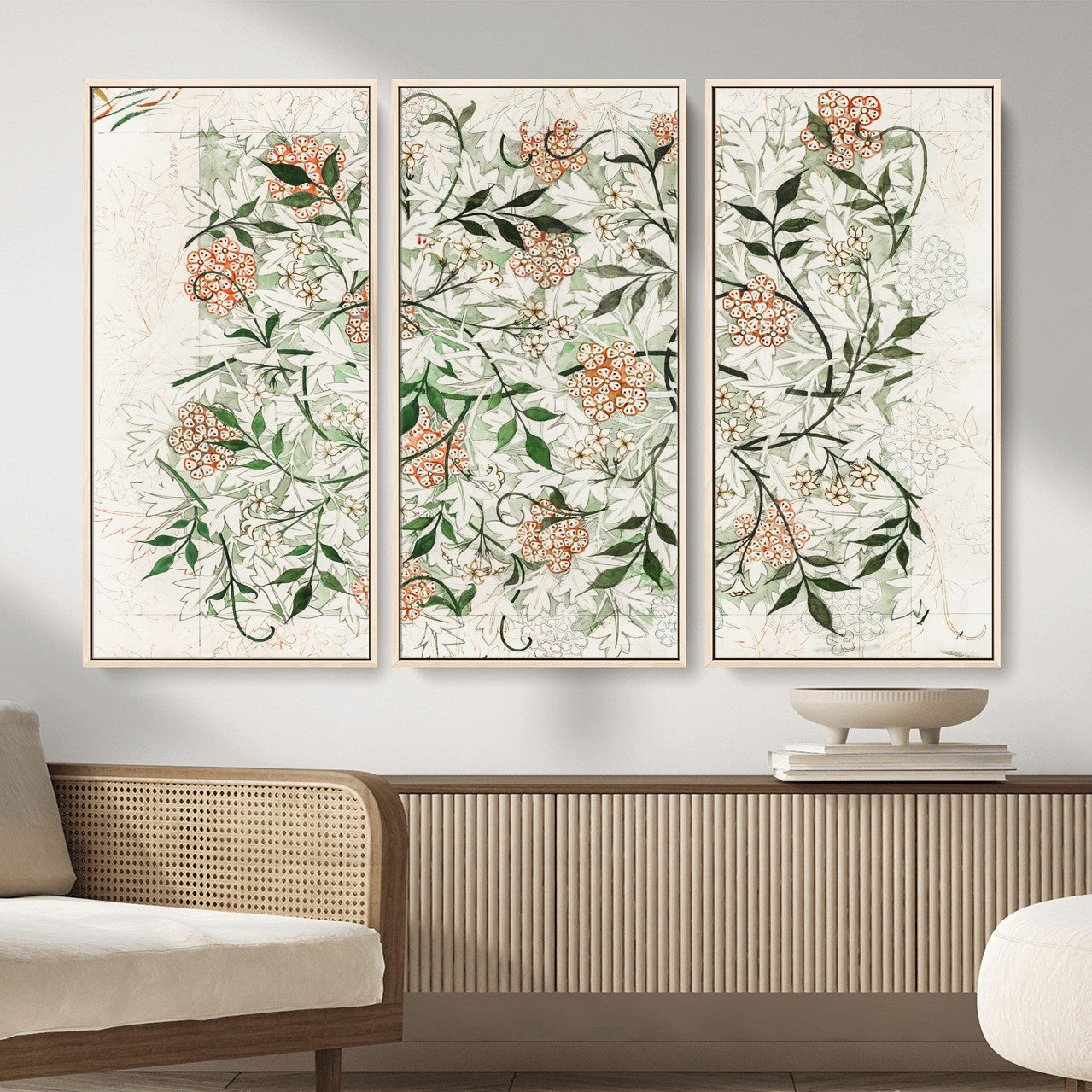 17622011W-MGV-CV-36X24 - William Morris Jasmine Flower Wall Art Canvas Print, Botanical Floral Canvas Print, Vintage Cottagecore Wall Decor, Framed Nature Artwork Ready to Hang