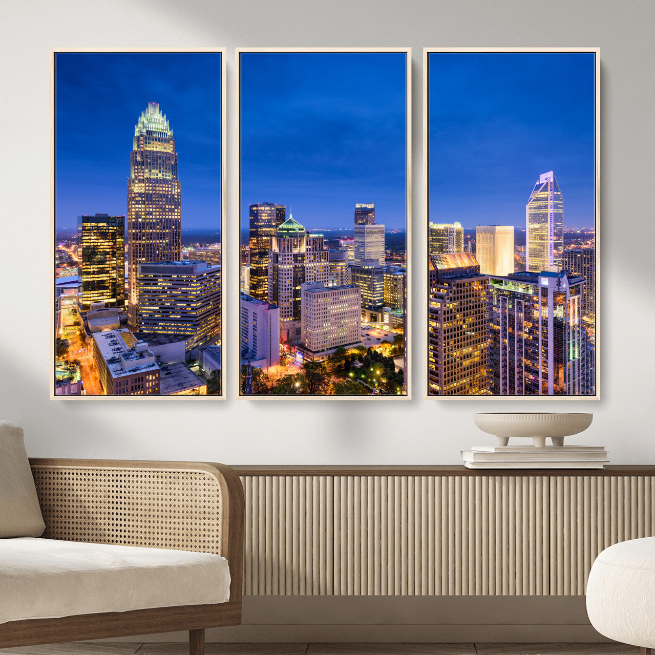 74382190-MGV-CV-36X24 - Charlotte Skyline Canvas Wall Art Print – North Carolina Cityscape Photography Print