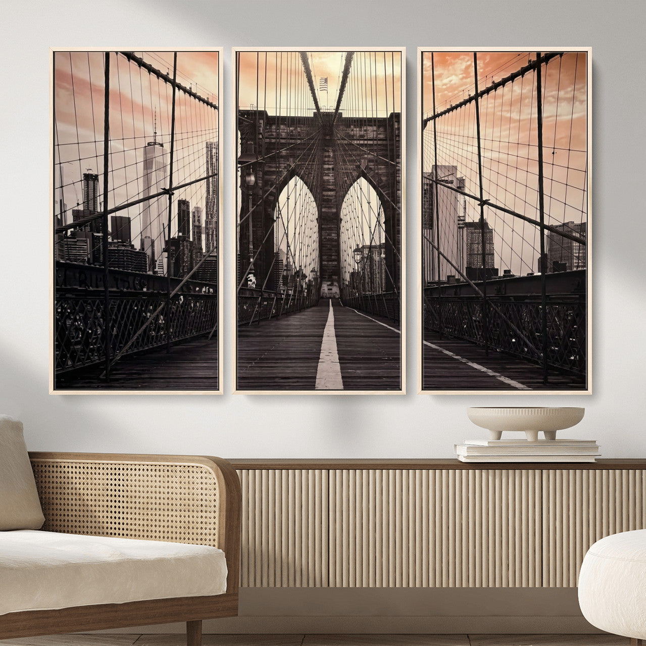 93226664-MGV-CV-36X24 - Brooklyn Bridge Canvas Wall Art, New York City Skyline Photography Print, NYC Landmark Urban Decor Artwork