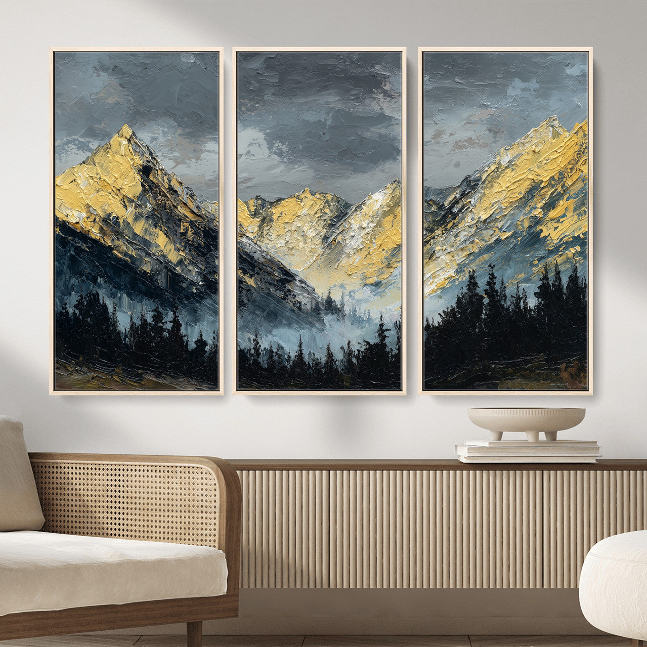 86912101-MGV-CV-48X32-3P - Abstract Mountain Wall Art Canvas Print Modern Landscape Painting Print