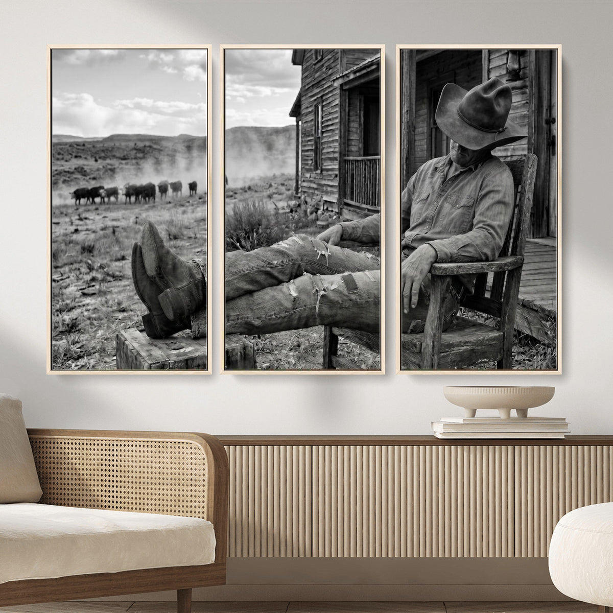 94461975S-MGV-CV-36X24 - Vintage Sleeping Cowboy Wall Art Canvas Print, Western Home Decor