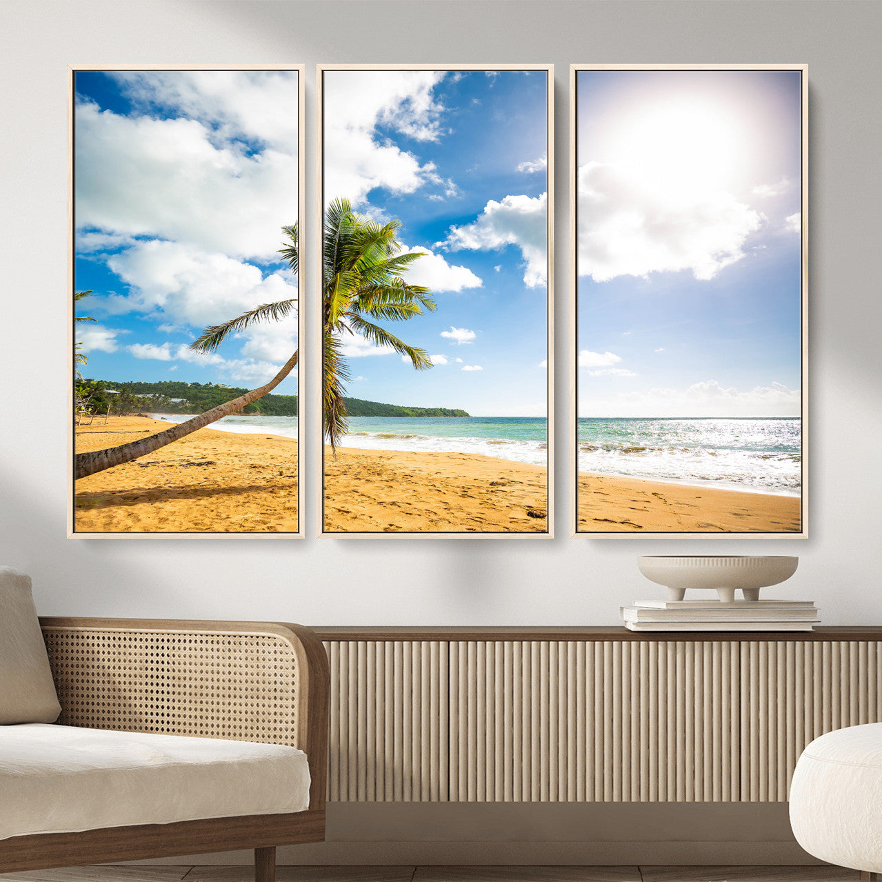 79108949-MGV-CV-36X24 - Tropical Beach Canvas Wall Art, Palm Tree Ocean Photo Print, Coastal Living Room Decor, Turquoise Sea Beach House Art, Summer Wall Art
