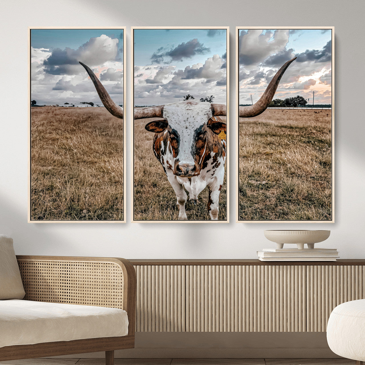 17464823-MGV-CV-36X24 - Texas Longhorn Canvas Wall Art Print - Western Cow Photography, Rustic Ranch Decor, Farmhouse Wall Art, Ready to Hang