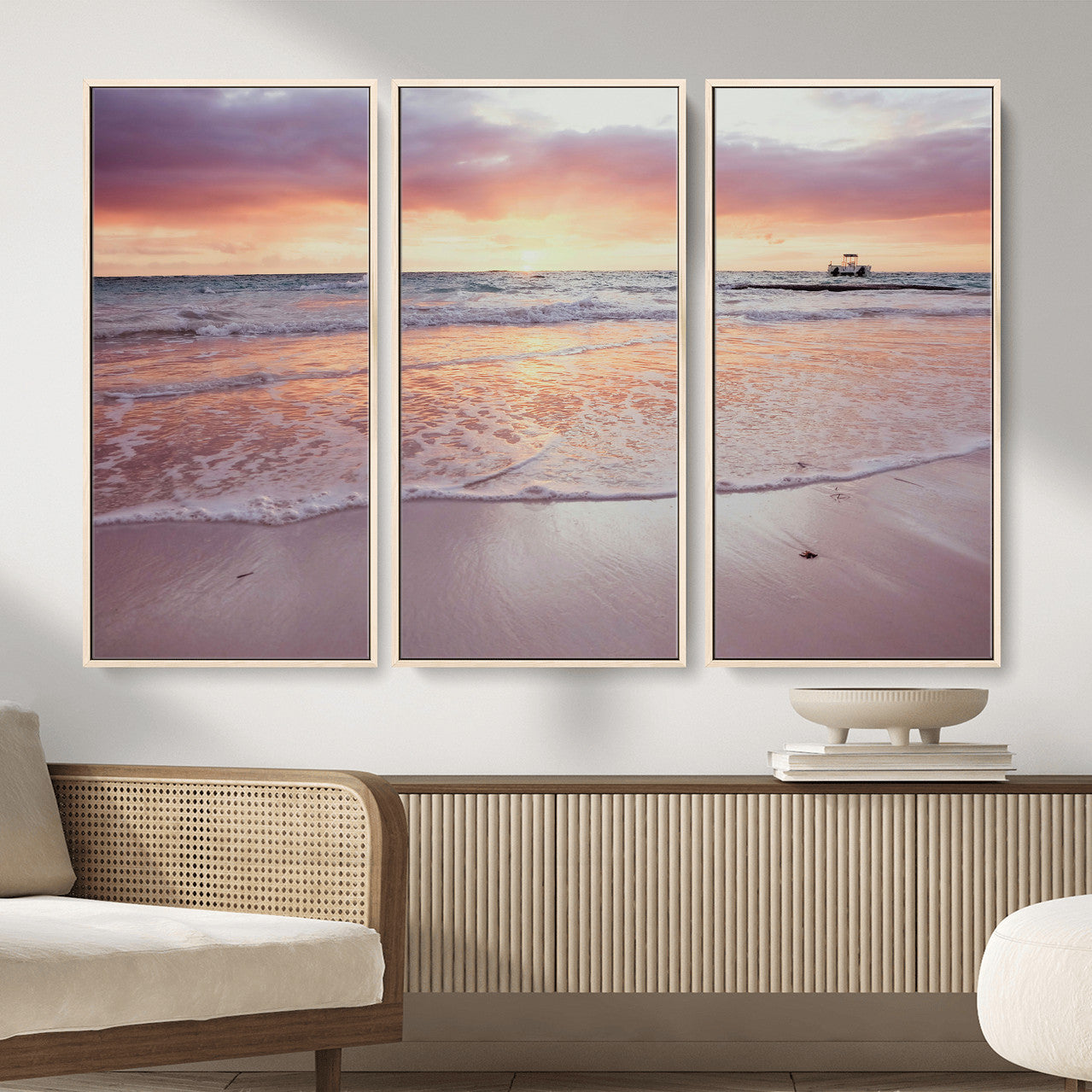 44765395-MGV-CV-36X24 - Beach Sunset Canvas Wall Art Print, Ocean Waves Landscape, Coastal Photography, Seascape Wall Decor, Ready to Hang