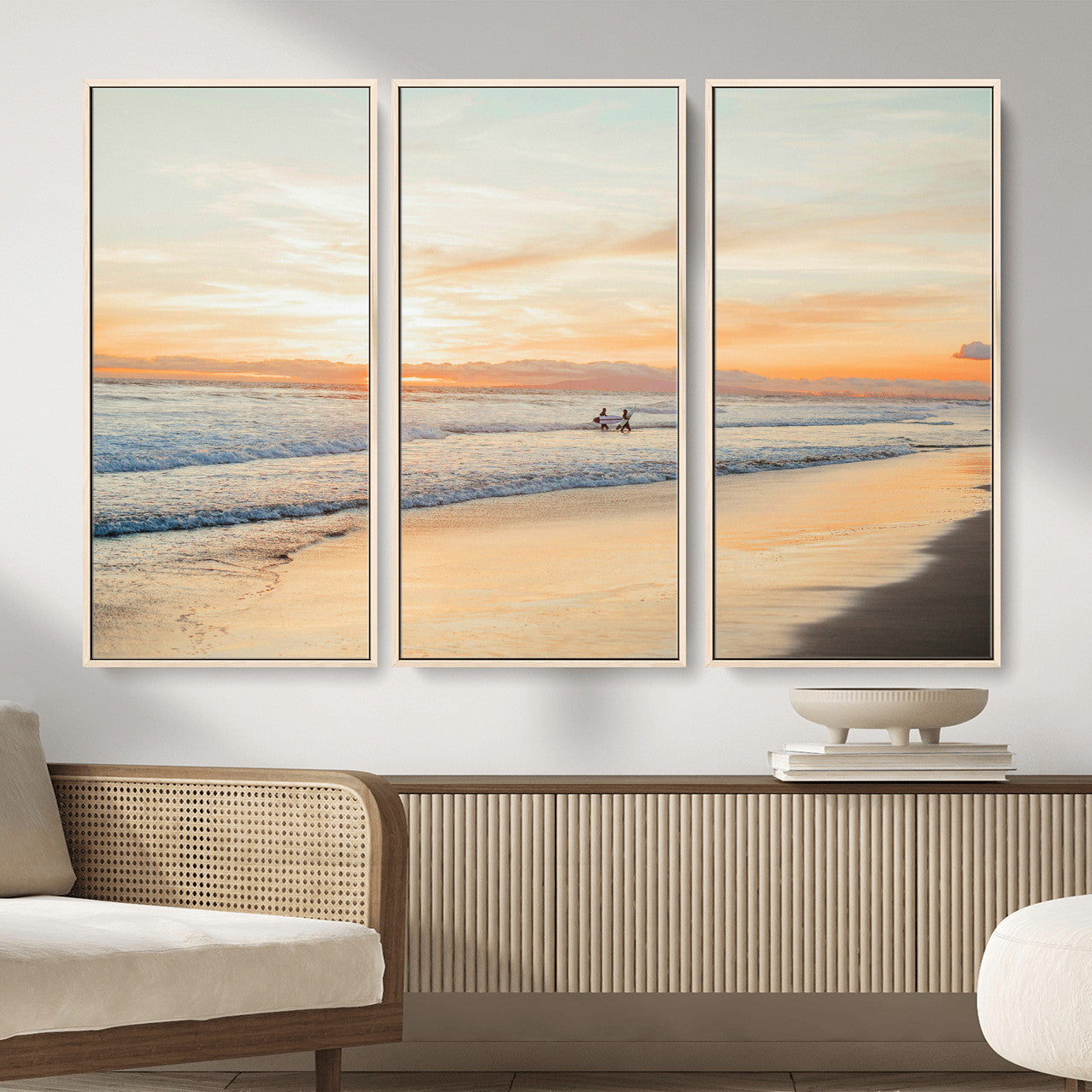 38131619-MGV-CV-36X24 - Beach Sunset Canvas Wall Art Print | Ocean Waves Landscape, Coastal Photography, Seascape Wall Decor, Ready to Hang