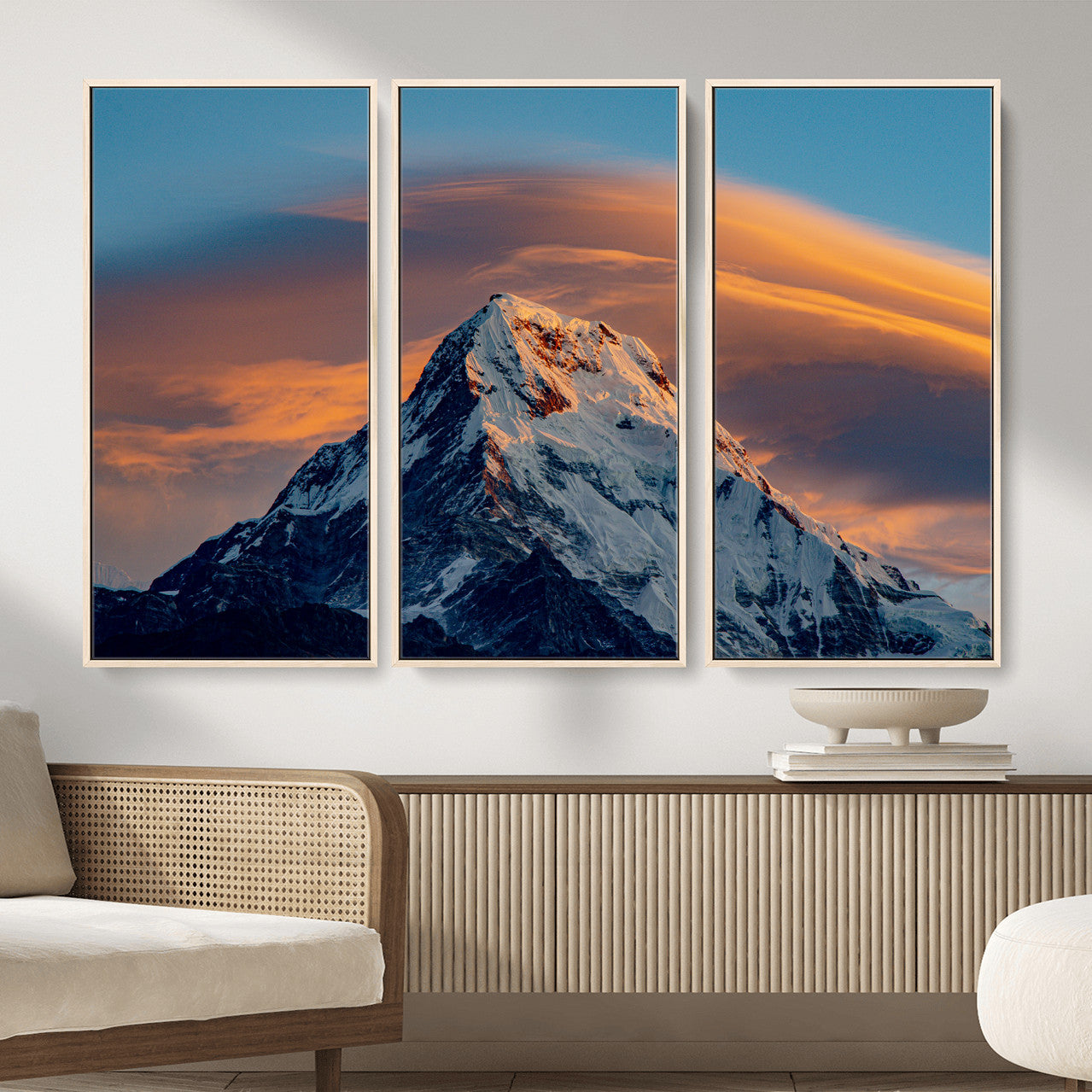 73810927-MGV-CV-36X24 - Snow Mountain Canvas Wall Art Print, Alpine Peak Landscape, Winter Nature Photography, Large Mountain Decor, Ready to Hang