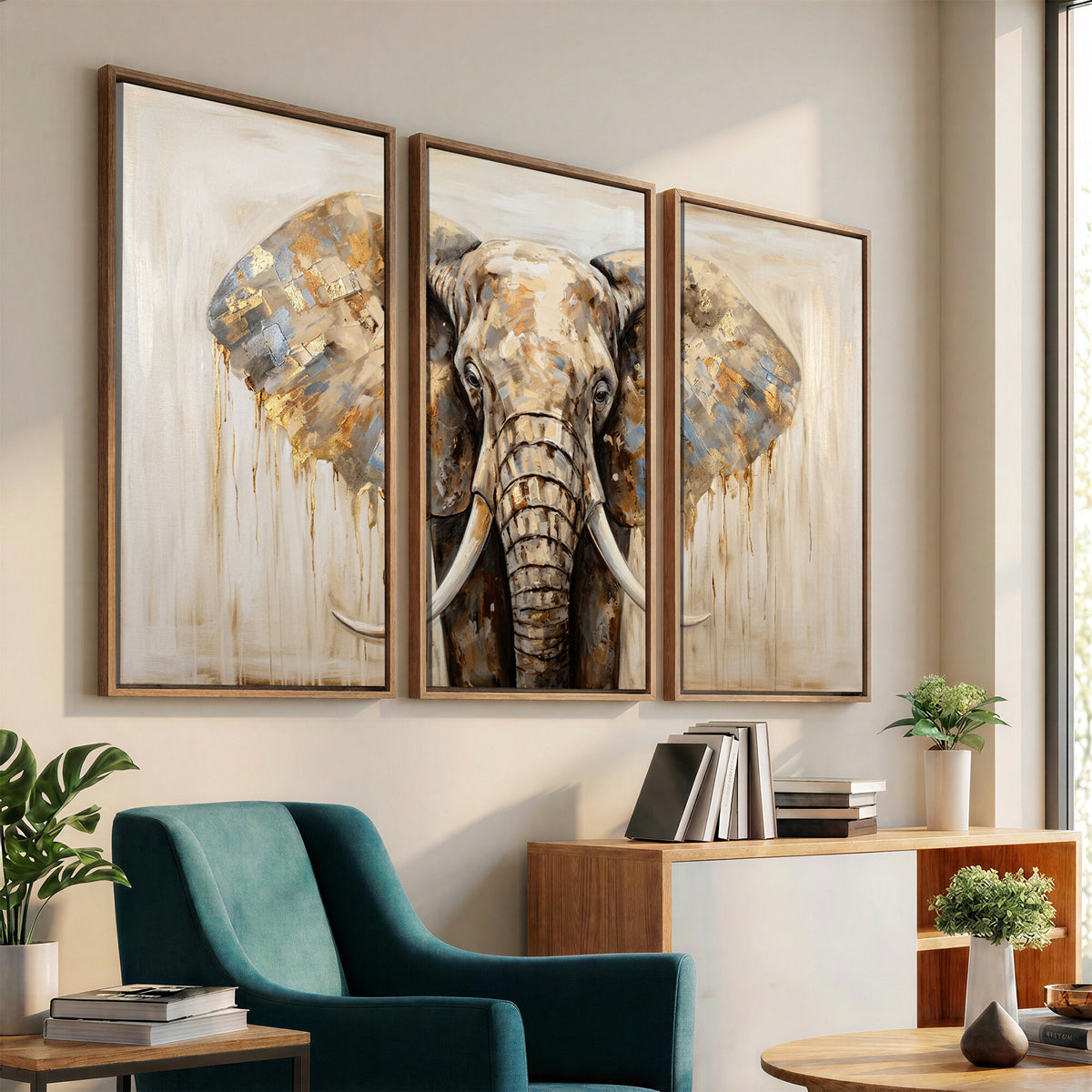 95819221-MGV-CV-36X24 - Gold Leaf Elephant Canvas Wall Art Abstract African Wildlife Painting Print