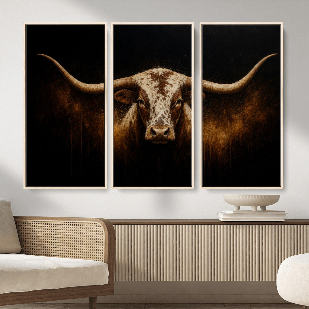 12628958-MGV-CV-36X24 - Texas Longhorn Canvas Wall Art Moody Western Bull Oil Painting Print