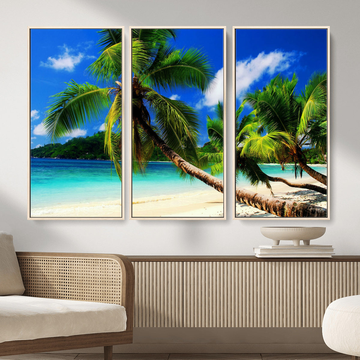 67049818-MGV-CV-36X24 - Tropical Island Coconut Palm Trees Wall Art Canvas Print - Turquoise Beach Print for Lake Home Decor