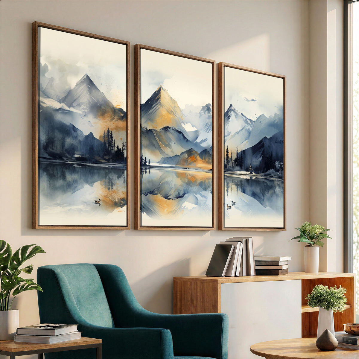 10196184T-MGV-CV-36X24 - Lake Abstract Mountain Wall Art Canvas Print