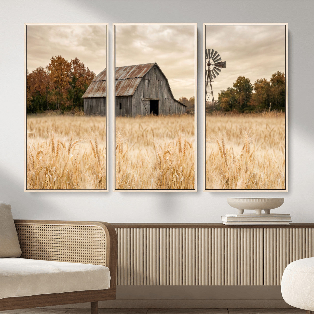 99640659-MGV-CV-36X24 - Rustic Farmhouse Barn and Windmill Wall Art Canvas Print, Country Landscape Photography Print