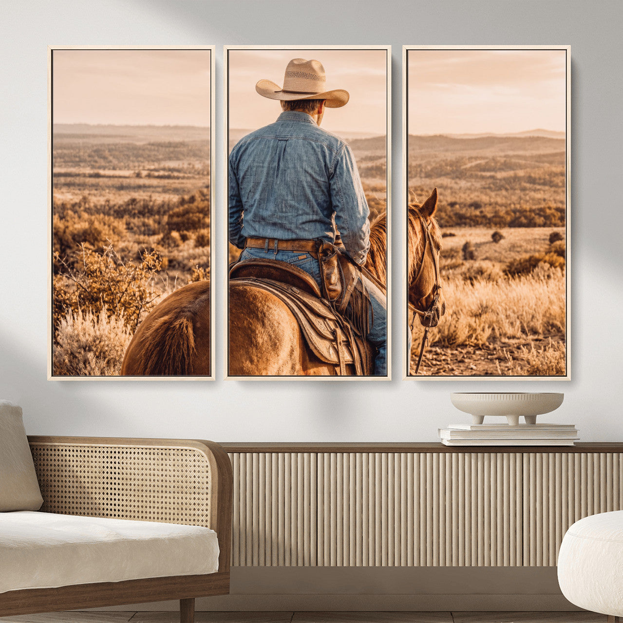 62076449-MGV-CV-36X24 - Texas Cowboy and Horse Print for Western Wall Art Decor for Farmhouse
