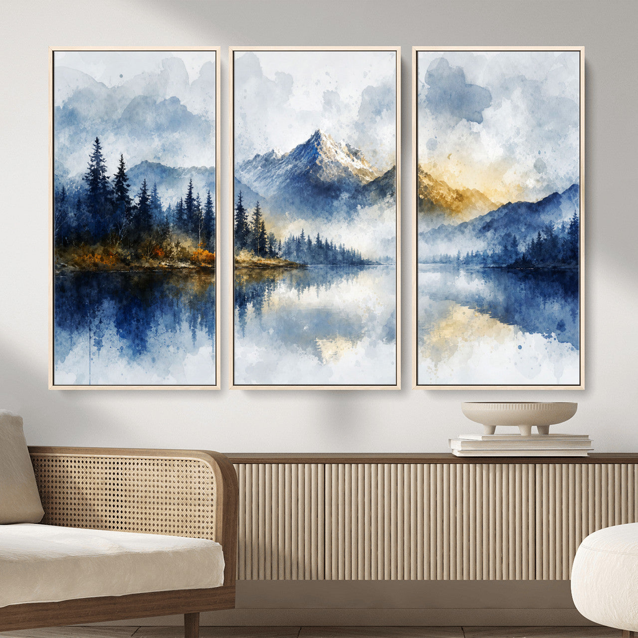 62076449DG-MGV-CV-36X24 - Abstract Watercolor Mountain Lake Wall Art Print for Living Room Decor