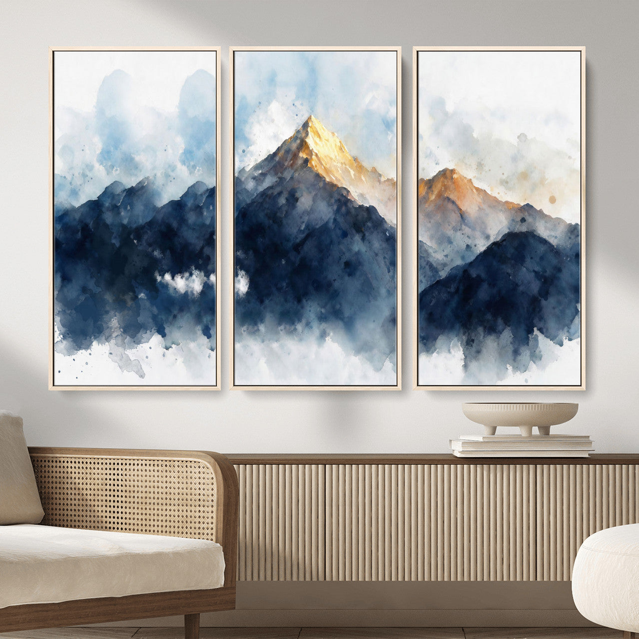 62076449DG1-MGV-CV-36X24 - Abstract Watercolor Mountain Lake Wall Art Print for Living Room Decor