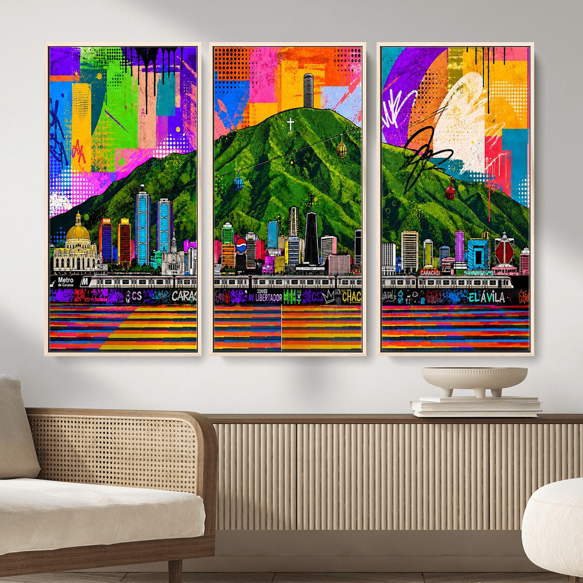 86696255-MGV-CV-36X24 - Mount Ávila, Caracas, Venezuela Wall Art Print by Artist Yorlette - Graffiti Caracas Skyline Canvas Art, Colorful Street Artwork - Venezuela El Avila Poster Print