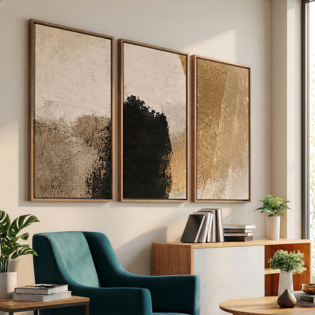 36003778-MGV-CV-48X32-3P - Mid Century Modern Geometric Canvas Wall Art, Abstract Triptych Print