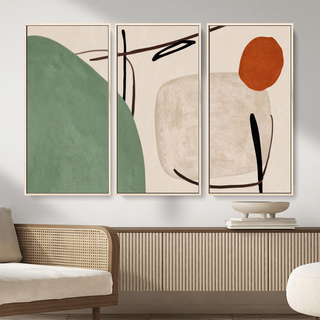 46798824-MGV-CV-48X32-3P - Mid Century Modern Geometric Canvas Wall Art, Abstract Triptych Print