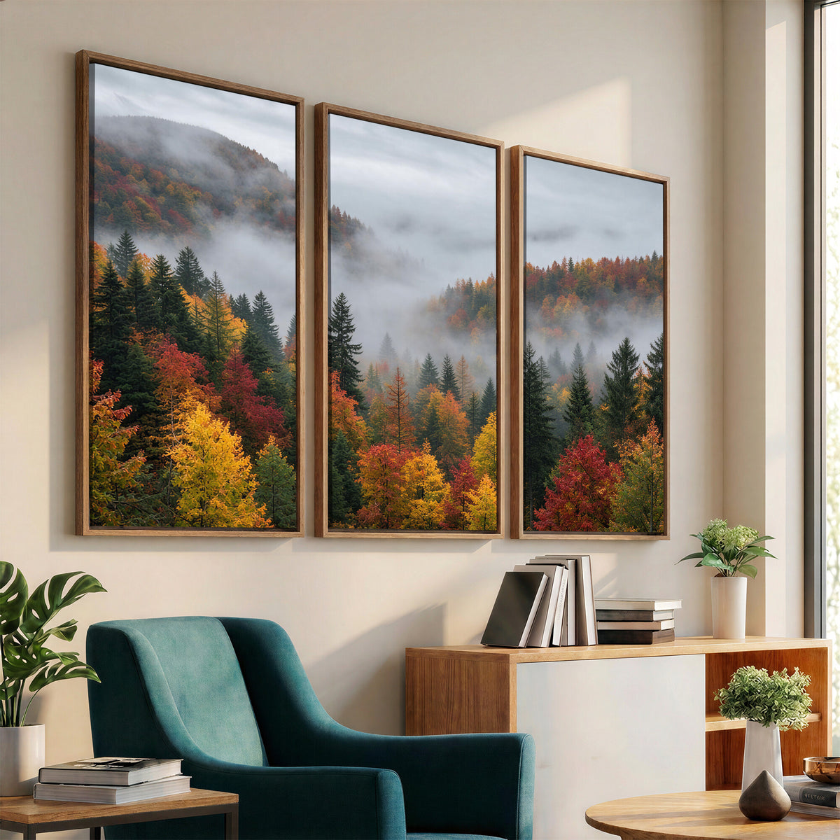 47877083-_Poster-30x20 - Fall Forest Misty Mountain Canvas Print Smoky Mountain Landscape Wall Art Autumn Trees Nature Poster Printing