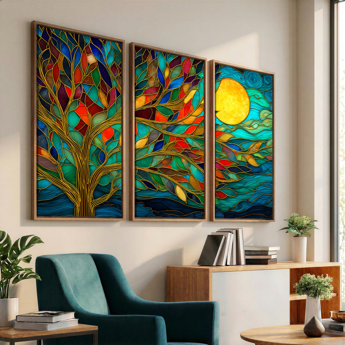 11877152-MGV-CV-36X24 - Stained Glass Tree Of Life Wall Art - Vibrant Mosaic Nature Home Decor